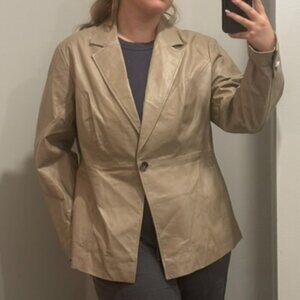GUILLAUME Tan Leather Blazer Jacket Size 1X